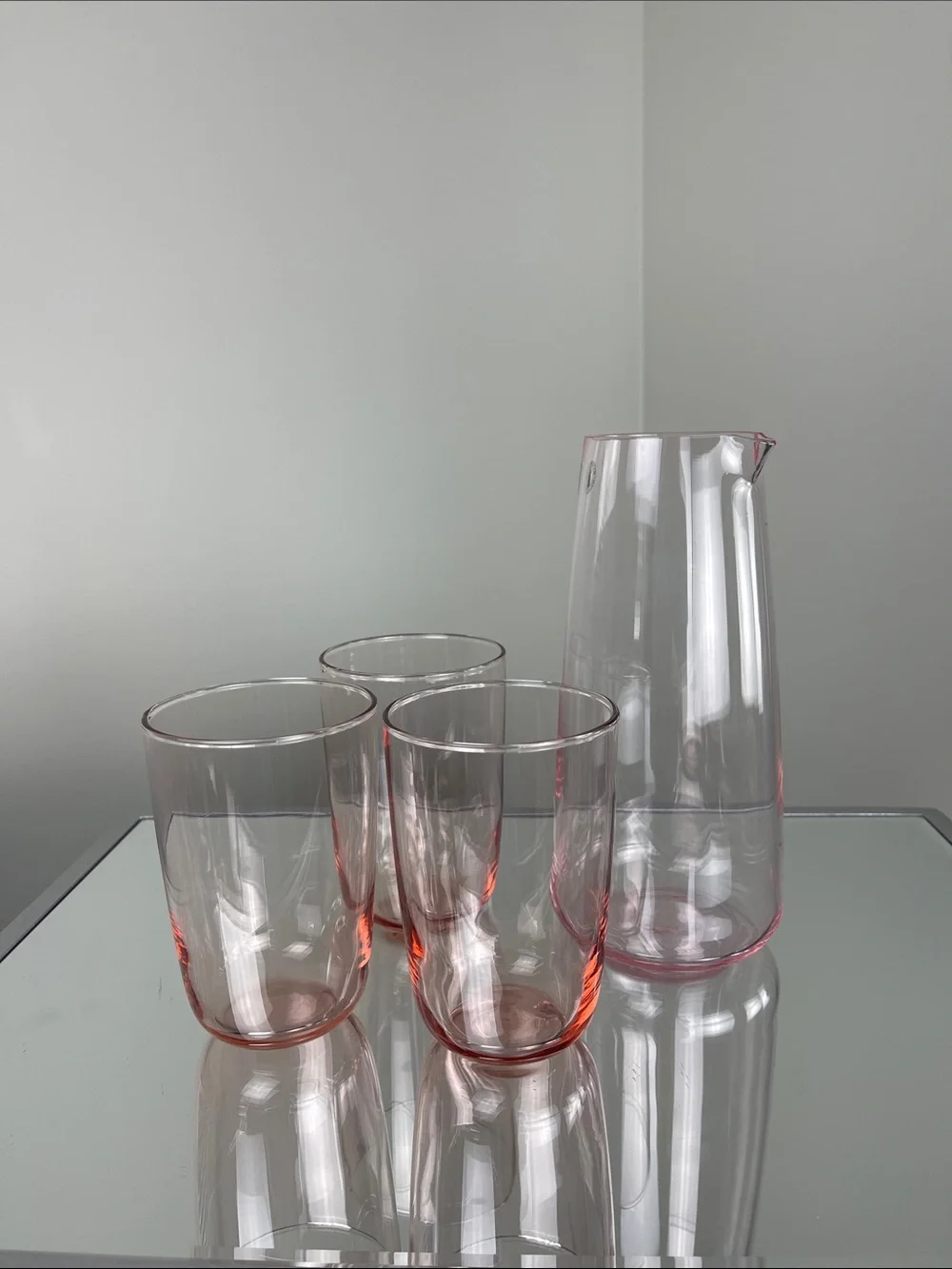 IKEA Pink Glass Carafe & 3 Drinking Glasses – Made in France
